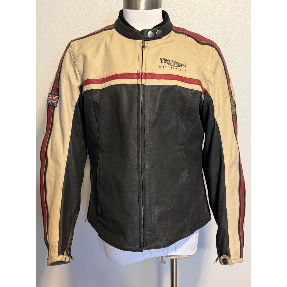 TRIUMPH Jacket Mens sz.46/M Armored Leather Motorcycle Quilted Zip out Lining